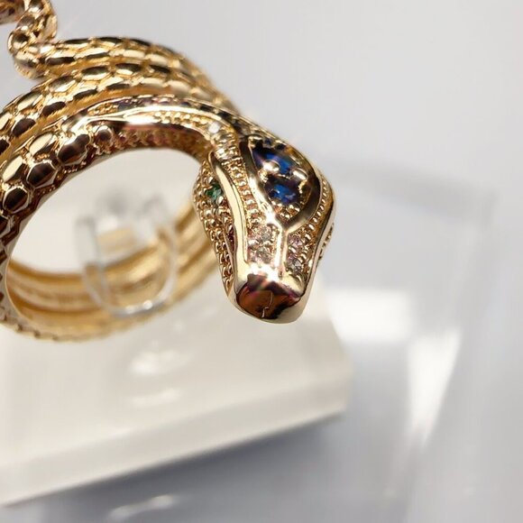 Gold Snake Ring With Blue & Clear Stones Serpent Design size 8 - Picture 3 of 8